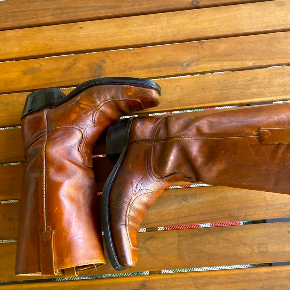Vintage Cats Paw Leather Square Toe Cowboy Boots - Picture 7 of 11